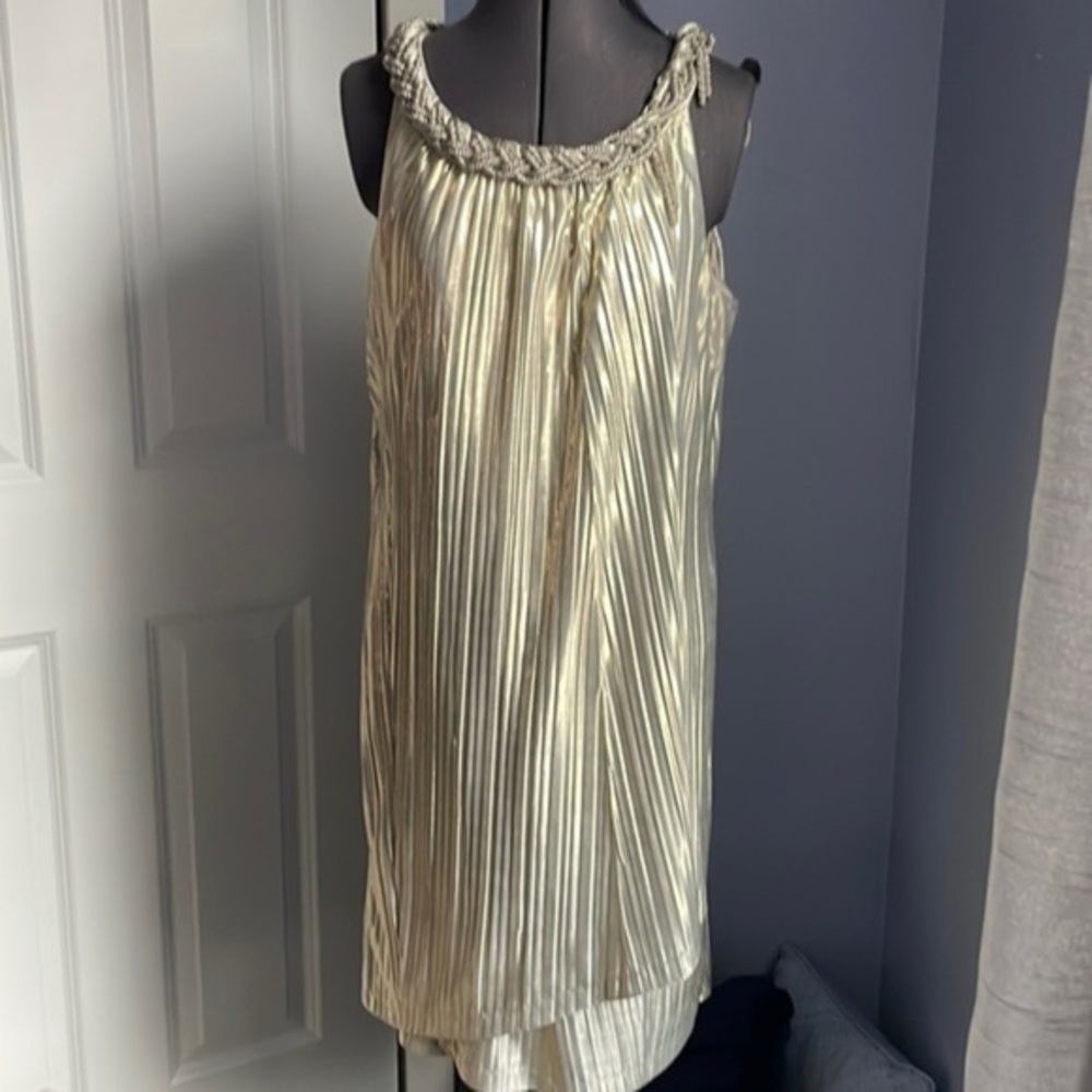 Coldwater Creek dress size 12 Gold dress with heavy beading at neck